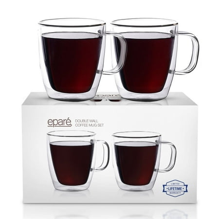 Epare Coffee Mugs - Clear Glass Double Wall Cup Set - Insulated Glassware - Best Large Coffee Espresso Latte Tea (Best Glasses For Pilots)