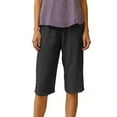 thumbnail image 4 of Women's Bermuda Shorts Linen Shorts Knee Length Casual Summer Capri Pants Pull On Long Shorts Black XL 15" Inseam, 4 of 7