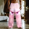 thumbnail image 1 of Ceisia Men's Loose Straight Leg Casual Pants Pink Cartoon Eye Print Elastic Drawstring Waist Multi-Color Beach Vacation Pants Multicolor XXXL Gifts, 1 of 3