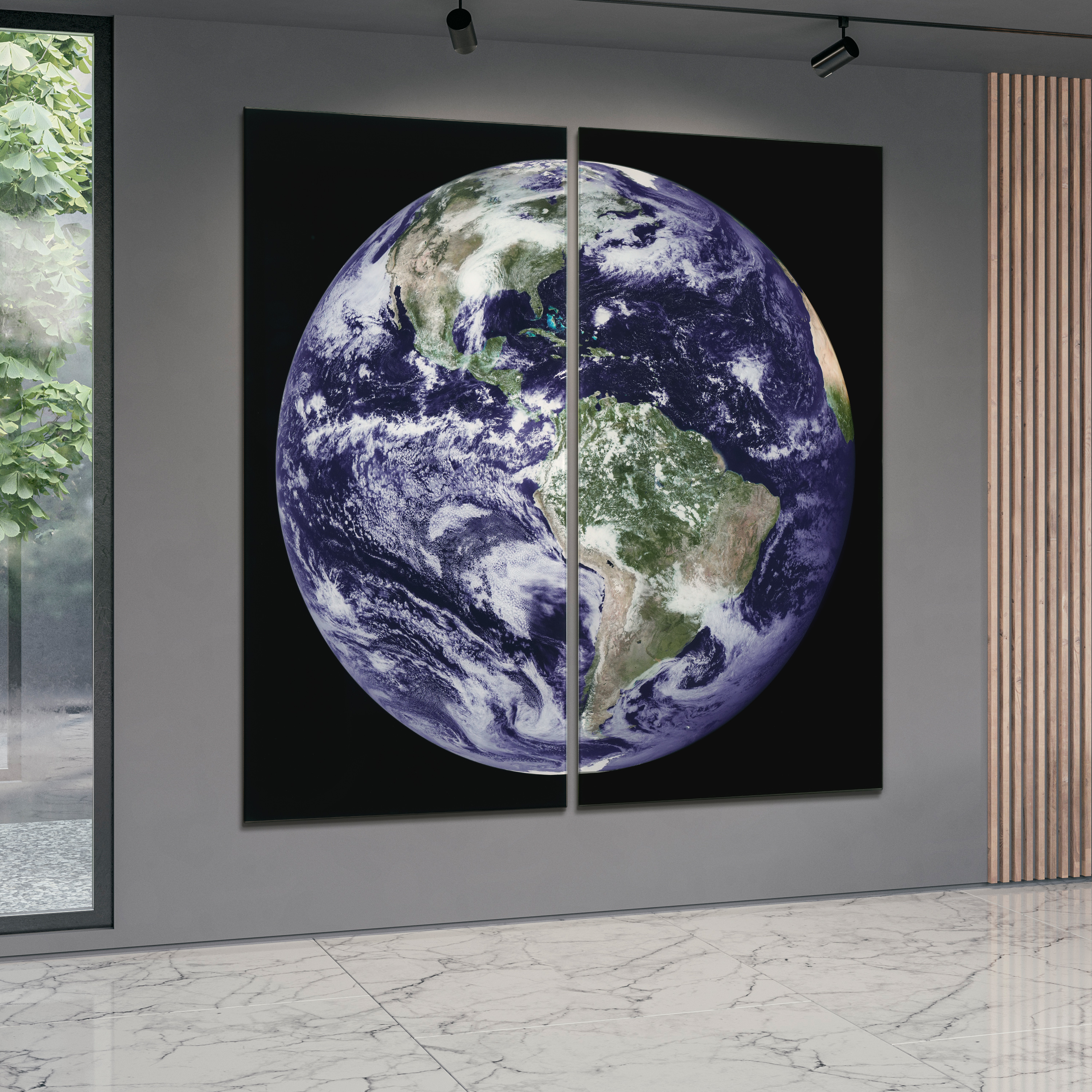 "Terra" Oversized 72"x 36" Frameless Free-Floating Reverse Printed Tempered Art Glass Panels Set
