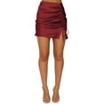 thumbnail image 2 of hirigin Women Solid Color Skirt, Side Tie Drawstring Straps High Waist Slim Fit Pleated Decor Short Dress, 2 of 7
