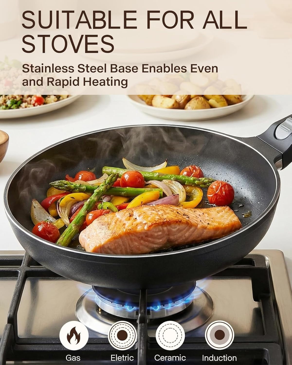 9.5 Inch Nonstick Frying Pan with Detachable Handle, Non Toxic Ceramic Skillet for Cooking