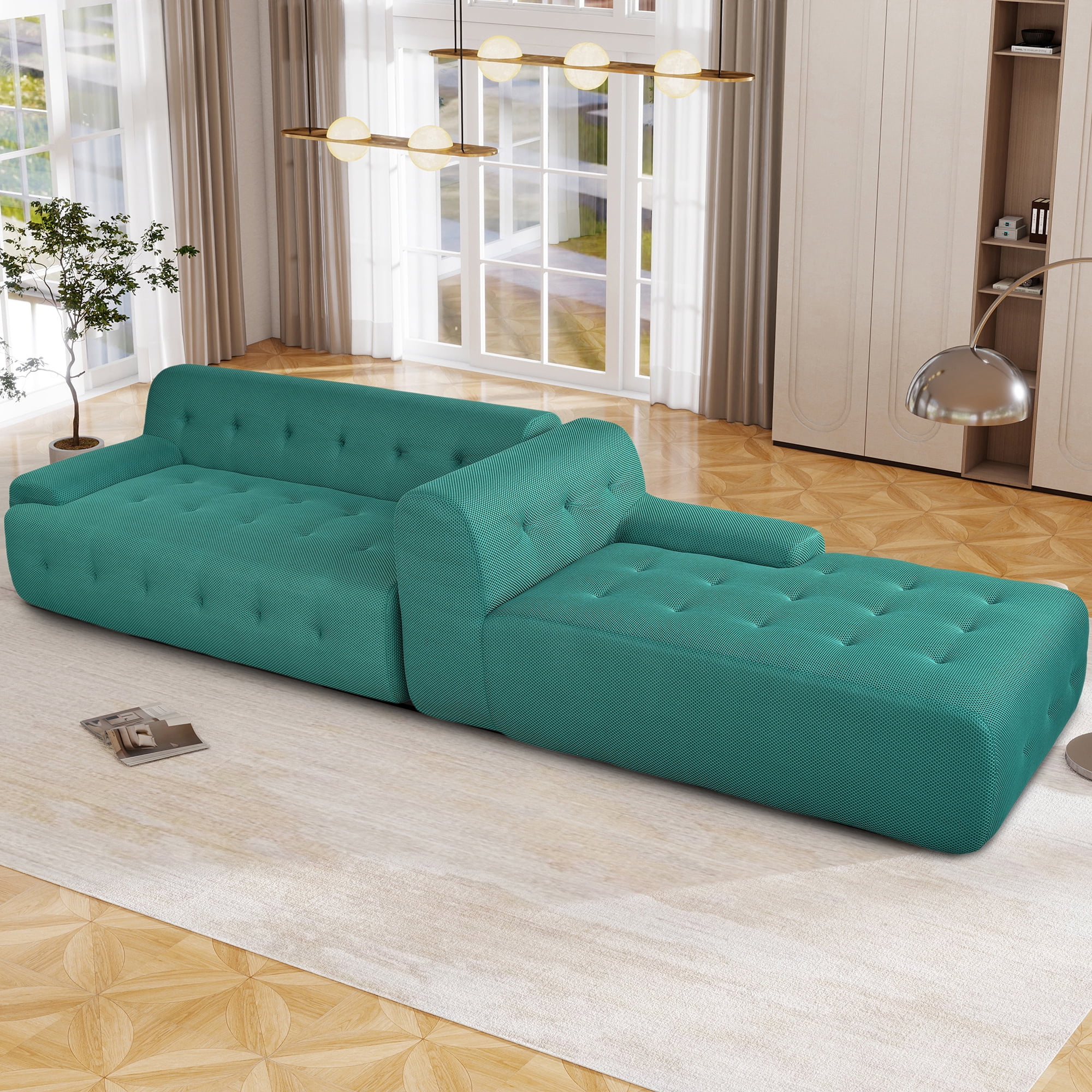 Aukfa 107" Modular Sectional Sofa Tufted Couch for Living Room, Bedroom, Polyester, Green