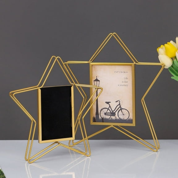ZXNWN Sales Today Clearance Art High Glass Photo Frame Five Pointed Star/Heart Shaped Metal Picture Frame Standing Golden Color Desktop Decor
