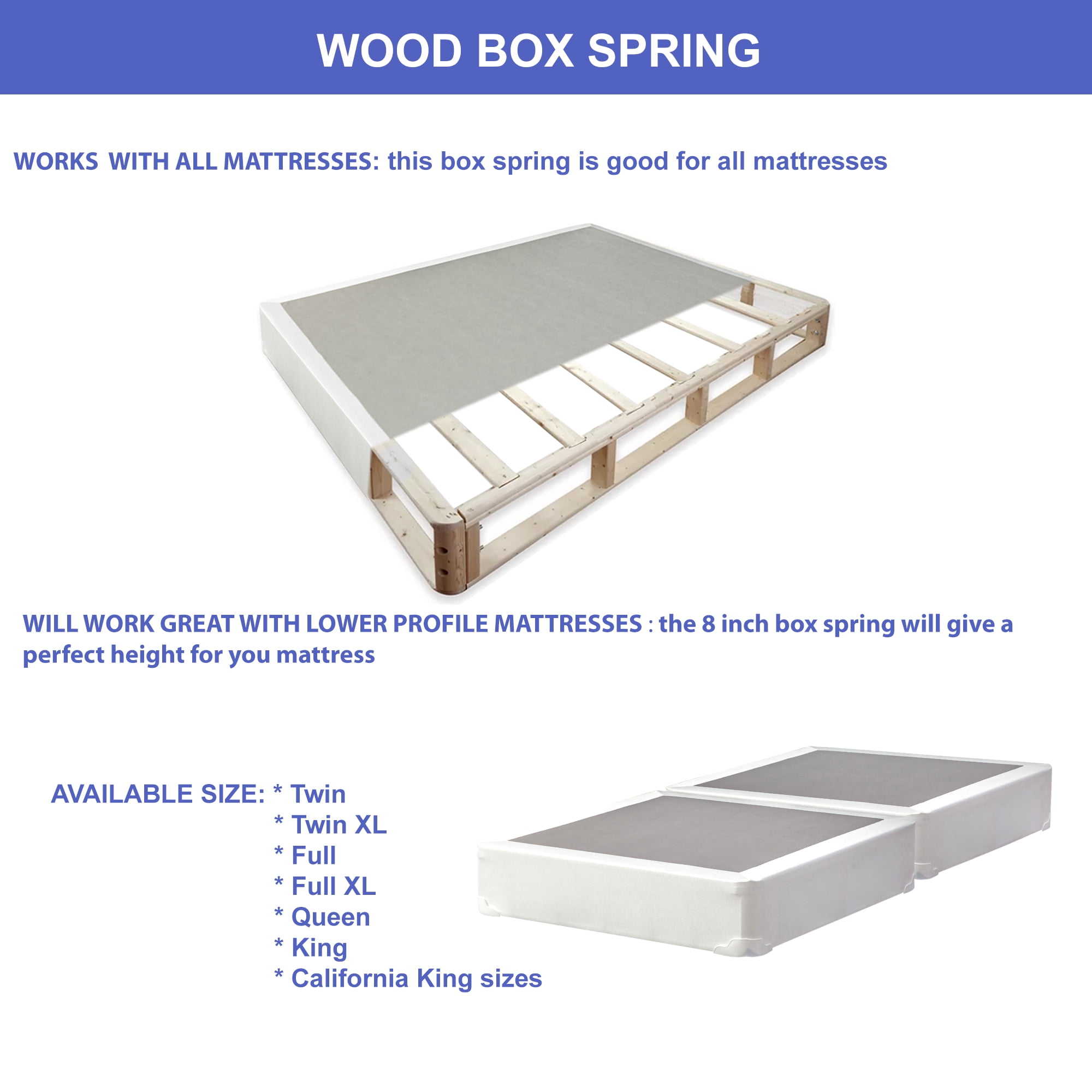 Wayton, 4" Split Sturdy Fully Assembled Wood Box Spring for Mattress, Twin, White