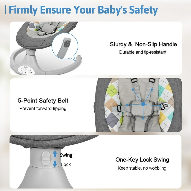 Bellababy Bluetooth Baby Swing for Infants, Compact & Portable, Intelligent  Auto-Sensing, 5 Speed, 10 Lullabies, Remote Control, USB Plug-in Power