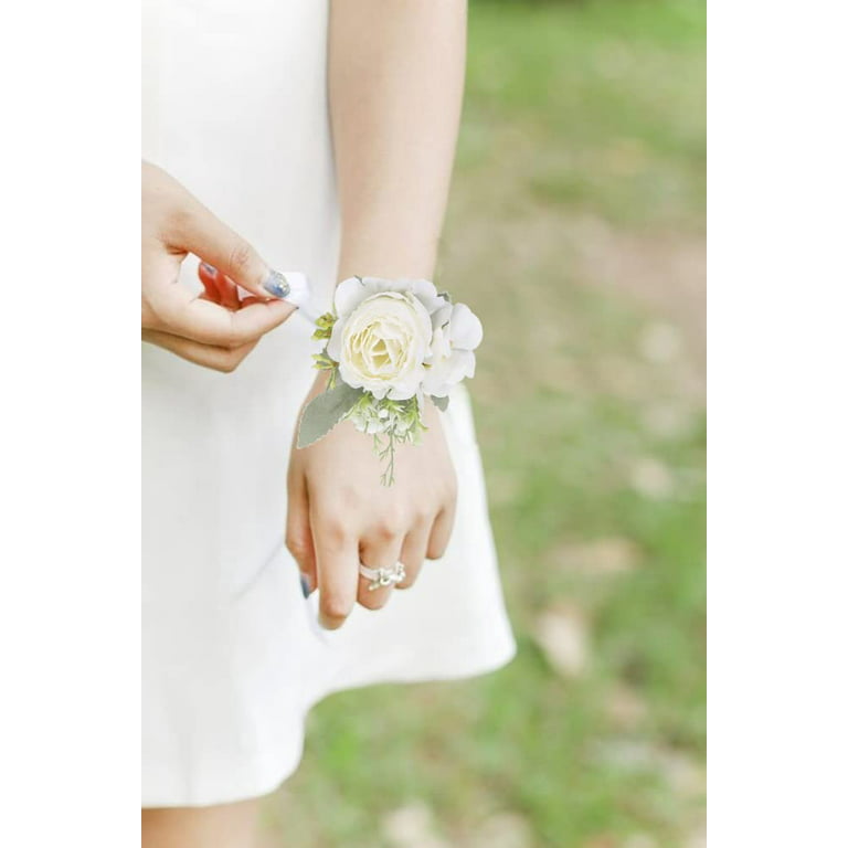 Wrist corsages done in a modern wire bracelet style