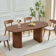 thumbnail image 2 of Table à Manger Ovale pour 6 avec Pieds Semi-Circulaires, Grande Table Moderne de Cuisine et Salle à Manger avec Base à Lattes en Bois pour Style Rustique de Ferme, Salle de Réunion Salle de Réception, Serré (Noyer), 2 of 13