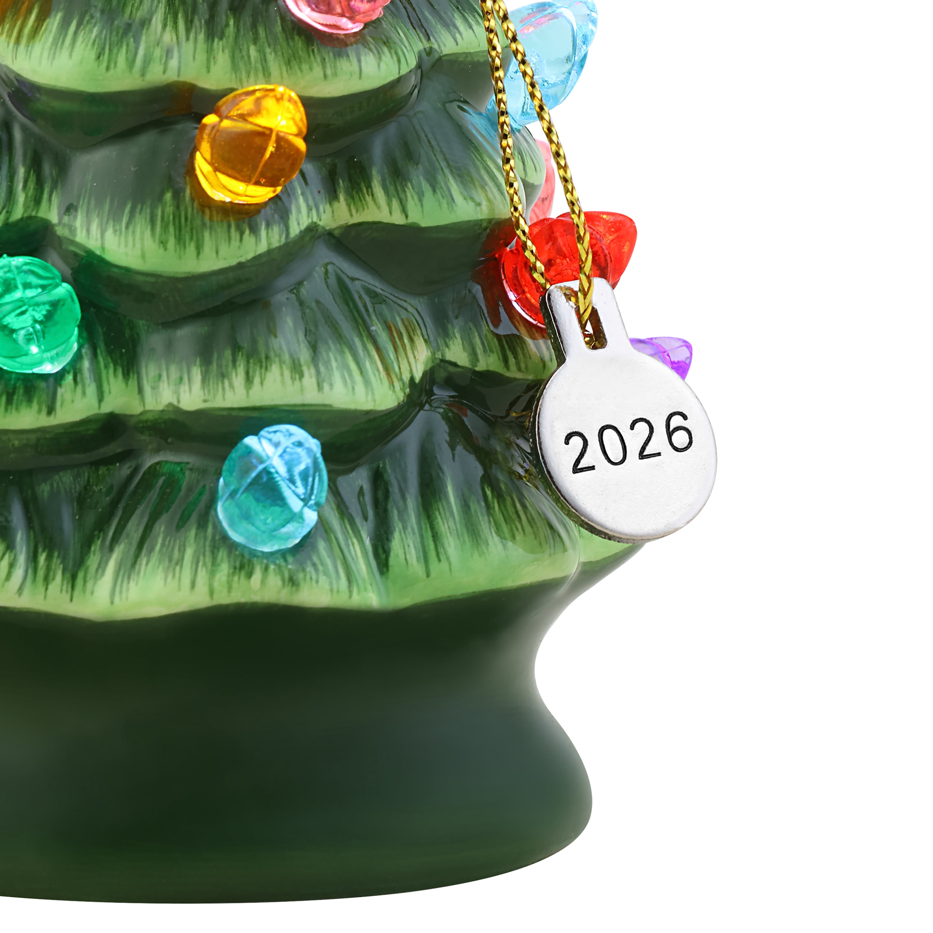 Mr. Christmas 4" Nostalgic Ceramic Lit Tree Ornament Decoration, Green