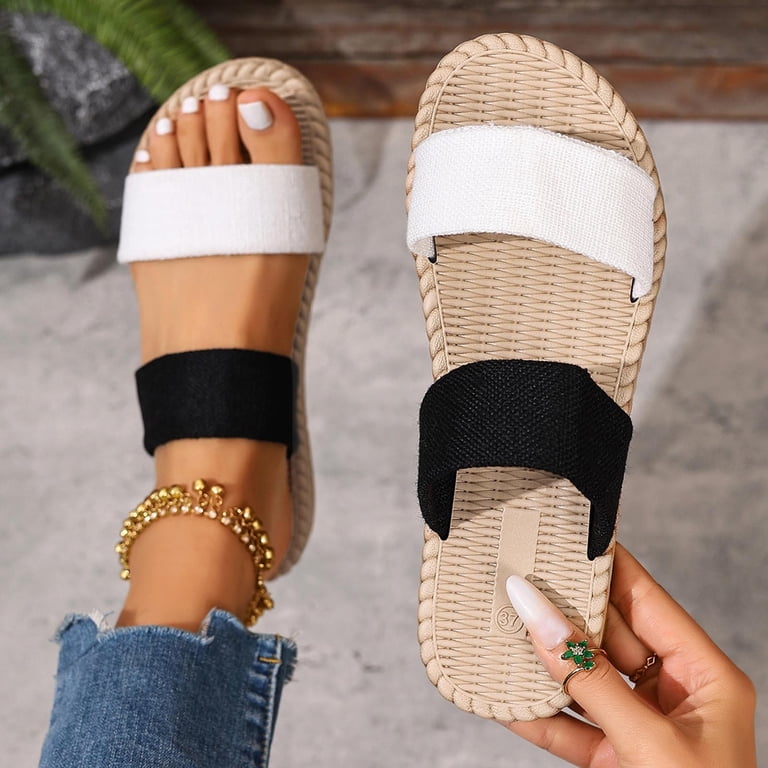 Women's Flat Slippers Casual Solid Slip On Sandals Summer Color