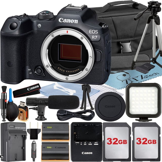 Canon EOS R7 Mirrorless Camera (Body) with 2 Pack 32GB Memory Card + Case + ZeeTech Accessory Bundle