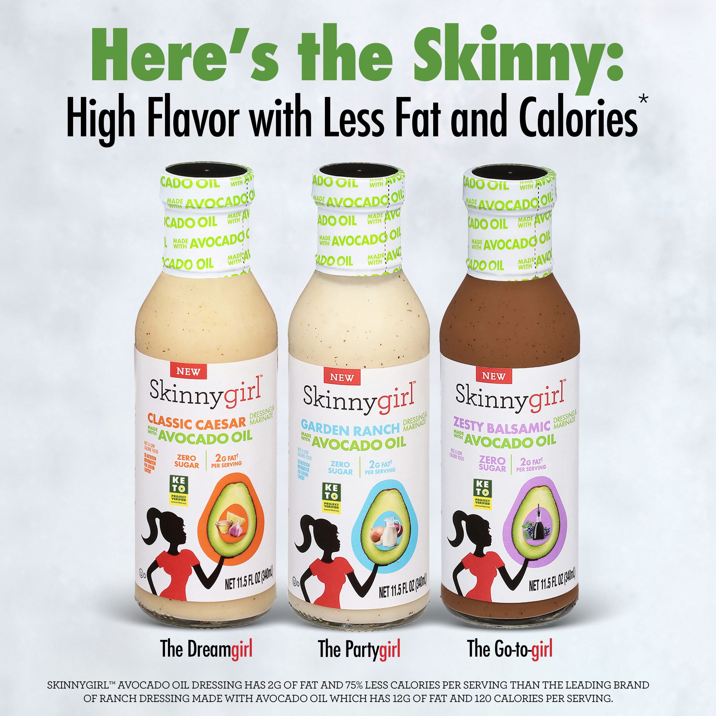 (2 pack) Skinnygirl Avocado Oil Garden Ranch Dressing, Gluten Free, Avocado Oil Based, 11.5 fl oz