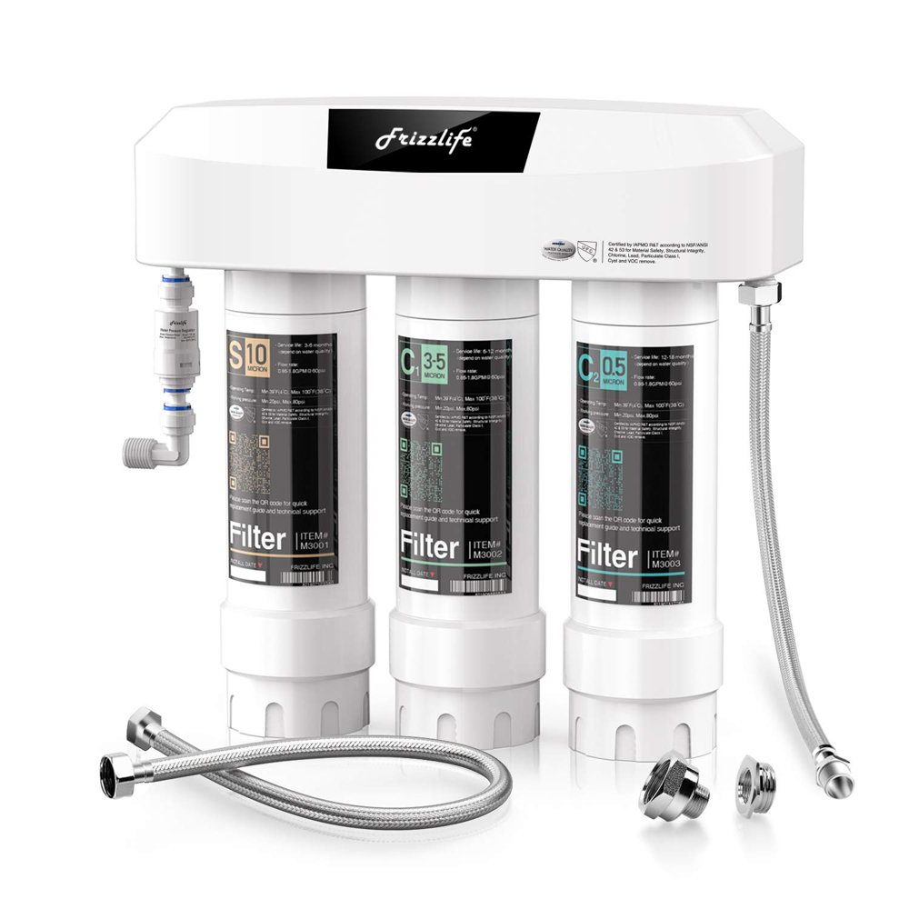 Frizzlife Under Sink Water Filter System SK99NEW,3Stage ,Direct Connect, Certified 3Stage 0.5