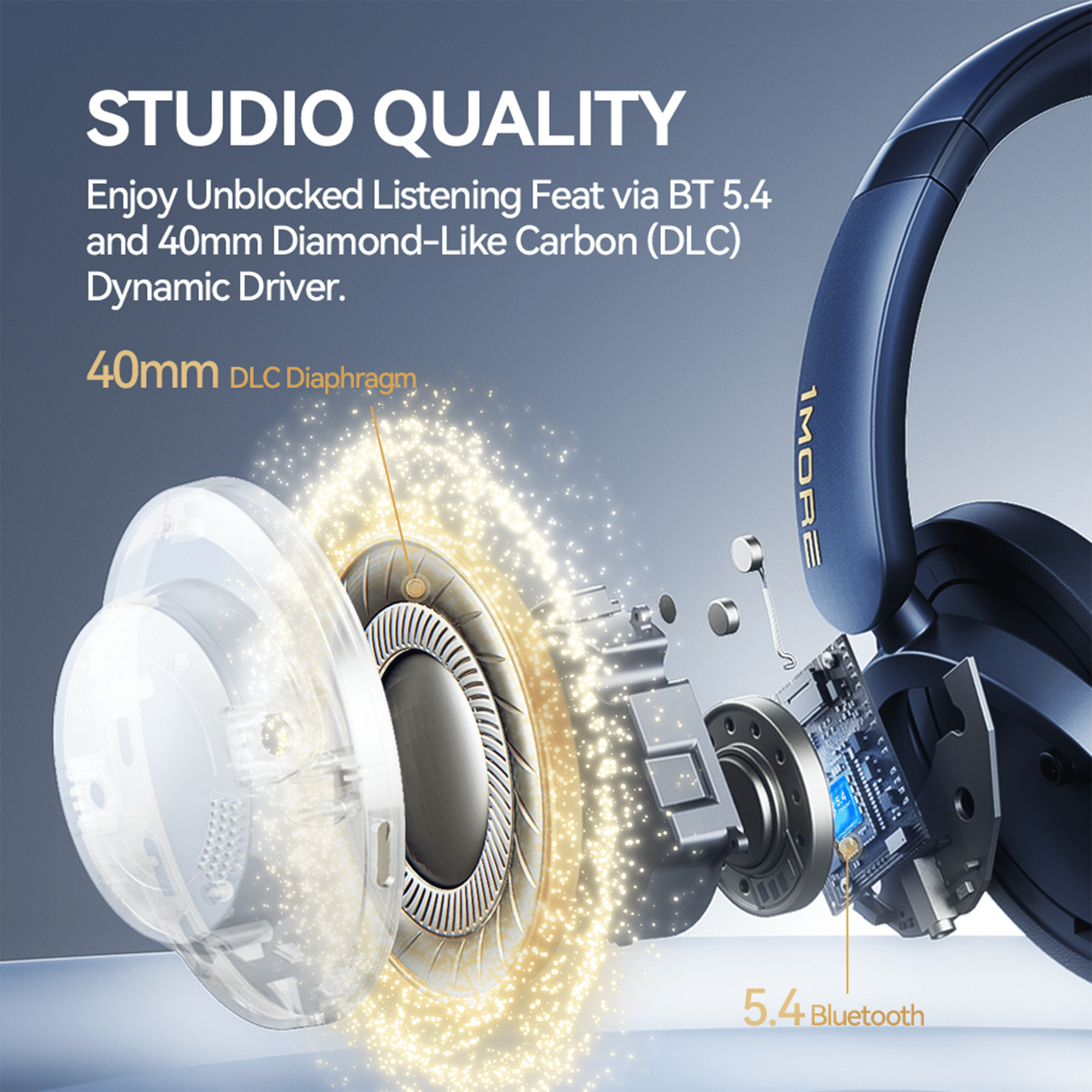 1MORE Sonoflow Pro HQ51 Bluetooth over-Ear Headphones with Built-in Mic, Blue