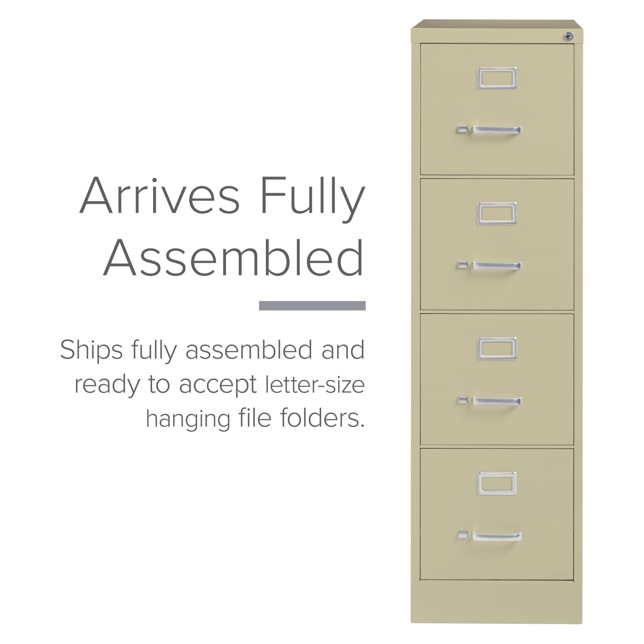 Hirsh Pro 4 Drawer Letter Locking Metal Vertical File Cabinet, 25" Deep, Putty