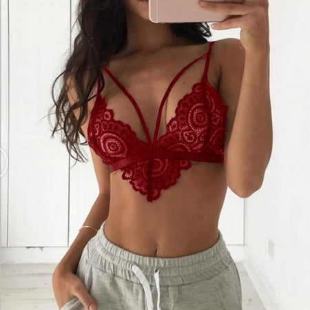 

QWERTYU Lace Bandeau Bra with Straps for Women Bralettes Seamless Wireless Comfort Bra Wine L