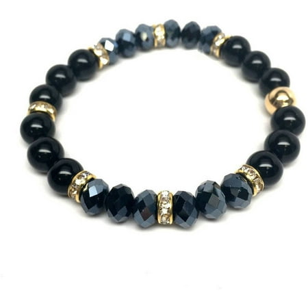 Julieta Jewelry Black Onyx and Crystal Posh 14kt Gold over Sterling Silver Stretch Bracelet