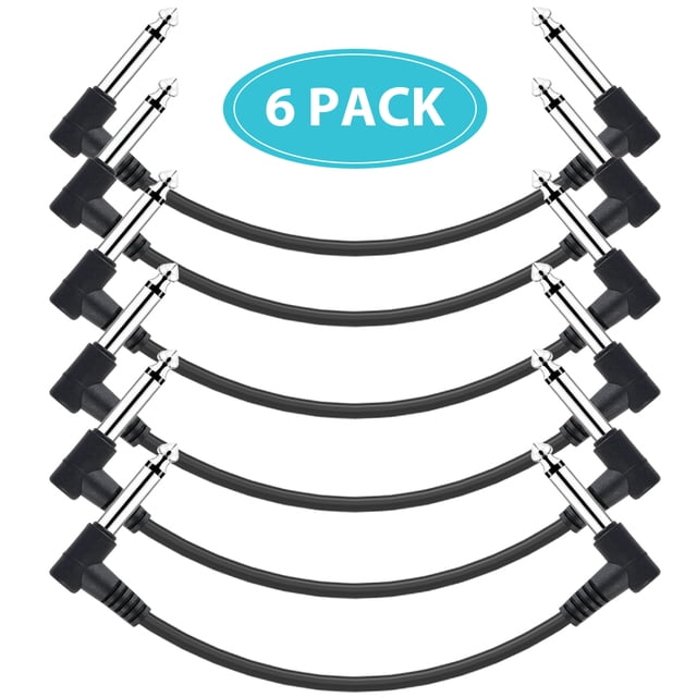 Labymos Guitar Effect Pedal Cables Instrument Patch Cord 15cm 1/4 Inch Right Angle TS Plug PVC Jacket, 6pcs/pack