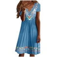 thumbnail image 1 of Mini vestido de manga corta con cuello en V informal de verano para mujer a la moda Fridja  bnh4183, 1 of 8