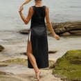 thumbnail image 4 of Kilaqueen Women's Sexy Sheer Mesh Long Cover up Dress High Split Drawstring Off Shoulder Bikini Long Dress, 4 of 6