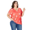 thumbnail image 7 of SOMER 2025 Women's Plus Size Top Flower Printed V Neck Short Sleeve Casual Plus Size Tops for Women, 7 of 7
