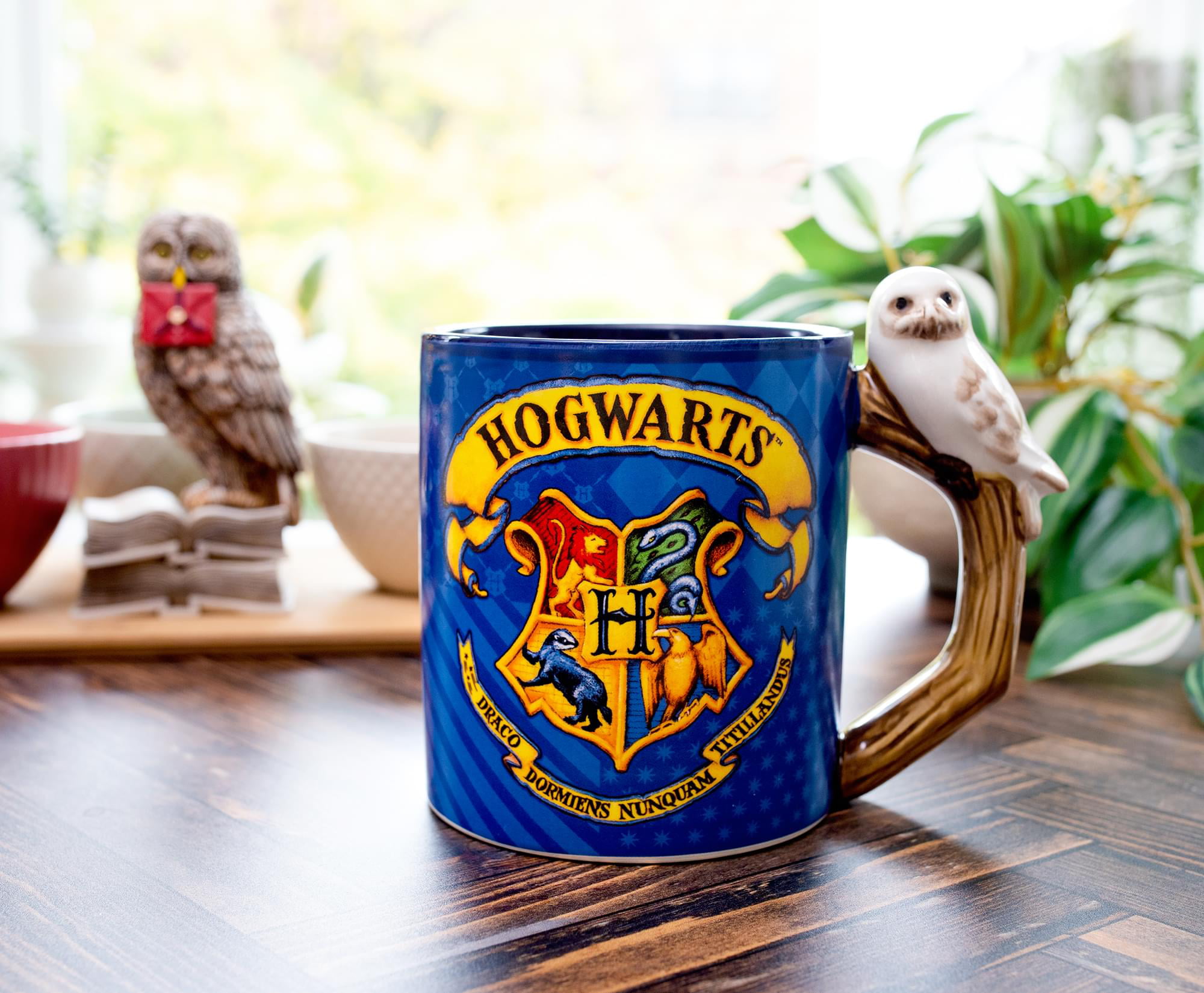 Harry Potter Floral Hogwarts Crest Glass Mug with Lid & Spoon Set