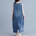 thumbnail image 5 of safuny Women's Dress Bandage High Waist Denim Jacket Jean Long Dresses Comfy Casual Dressy Loose Plus Size Lapel Sleeveless Solid Color For Mujer Elegante Blue XL, 5 of 7
