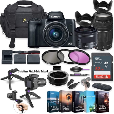 Canon EOS M50 Mirrorless Camera with 15-45mm & EF 75-300mm Lenses  Software & Accessories