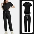 thumbnail image 5 of WULMLEO Womens Scrubs Outfits 2 Piece Short Sleeve Stretch Scrub Sets Petite V Neck Spring Nursing Workwear Tops and Pants Soft Comfortable Fashion Medical Nurse Uniform Black S, 5 of 6
