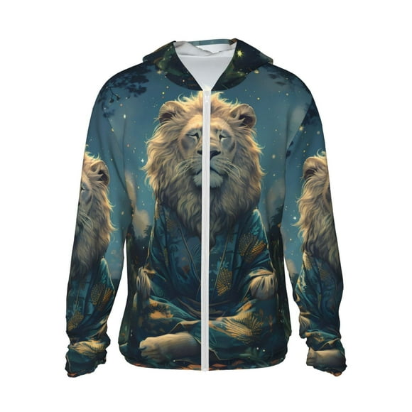 Vsdgher Starry Sky Meditating Lion Print Adult Hoodie Shirts Rash Guard for Men Women,Long Sleeve Sun Protection Fishing Shirts for Athletic Running Swim-X-Large