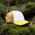 thumbnail image 3 of Falari 5-Panel Mesh Baseball Cap, Trucker Hat, Structured Plain Design, Cotton, Adjustable Size - Black & Yellow, 3 of 7