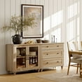 thumbnail image 3 of Sideboard Buffet Cabinet with Glass Door, 2-in-1 Kitchen Storage Cabinet, Wooden Coffee Bar Table with Adjustable Shelf & 3 Drawers for Dining Room and Living Room, 68-inch Oak, 3 of 6