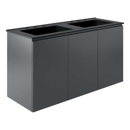 Modway Bryn 48" Modern Wood/Ceramic Double Sink Bathroom Vanity in Gray/Black