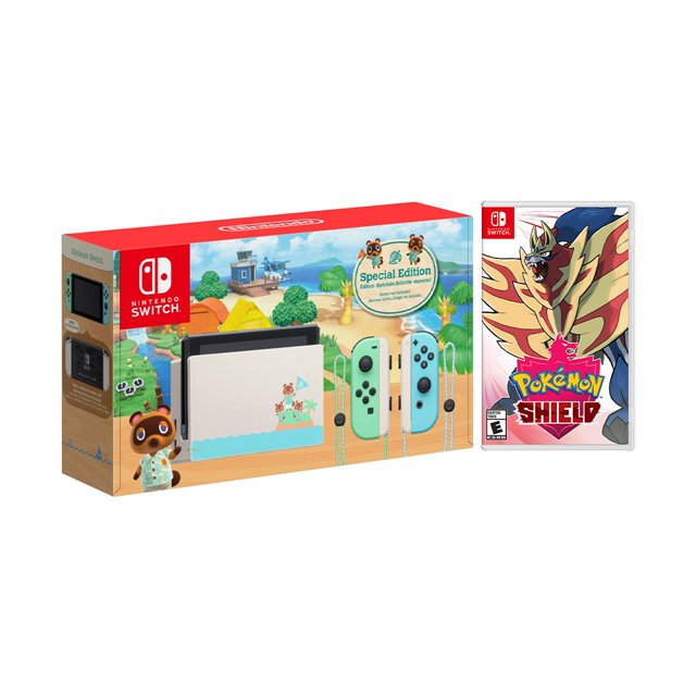 2020 New Nintendo Switch Animal Crossing: New Horizons Edition Bundle with Pokemon Shield NS Game Disc and Mytrix NS Tempered Glass Screen Protector - 2020 New Limited Console!
