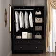 thumbnail image 2 of MONSLIPA Wardrobe with Mirror, Modern 3-Door Armoire with Hanging Rod and 5 Drawers for Closet Bedroom, Brown, 2 of 12