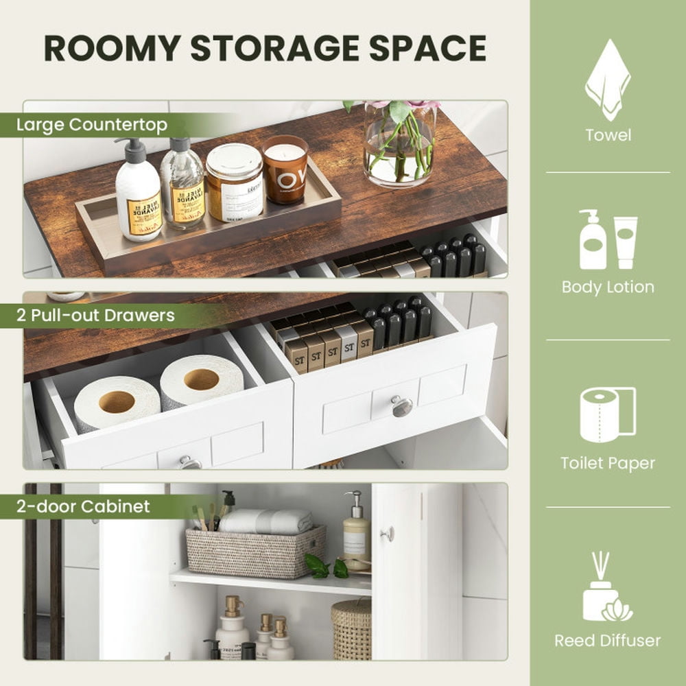 Finihen Bathroom Storage Cabinet, Bathroom Floor Cabinet, Freestanding Bathroom Floor Cabinet Storage Organizer with 2 Drawers, for Bathroom, Living Room, Bedroom, Kitchen, White Finihen Bathroom Storage Cabinet, Bathroom Floor Cabinet, Freestanding Bathroom Floor Cabinet Storage Organizer with 2 Drawers, for Bathroom, Living Room, Bedroom, Kitchen, White