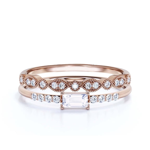 Minimalist 1.45 Carat Emerald Cut Moissanite & Diamond Engagement Ring in 10k Rose Gold