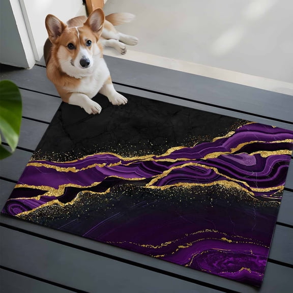 Abstract Marble Texture Front Door Rugs 2x3 ft Vintage Purple Black Fluid Small Rug for Entryway Non Slip Washable Bathroom Door Mat Absorbent Floor Mat for Indoor Entrance