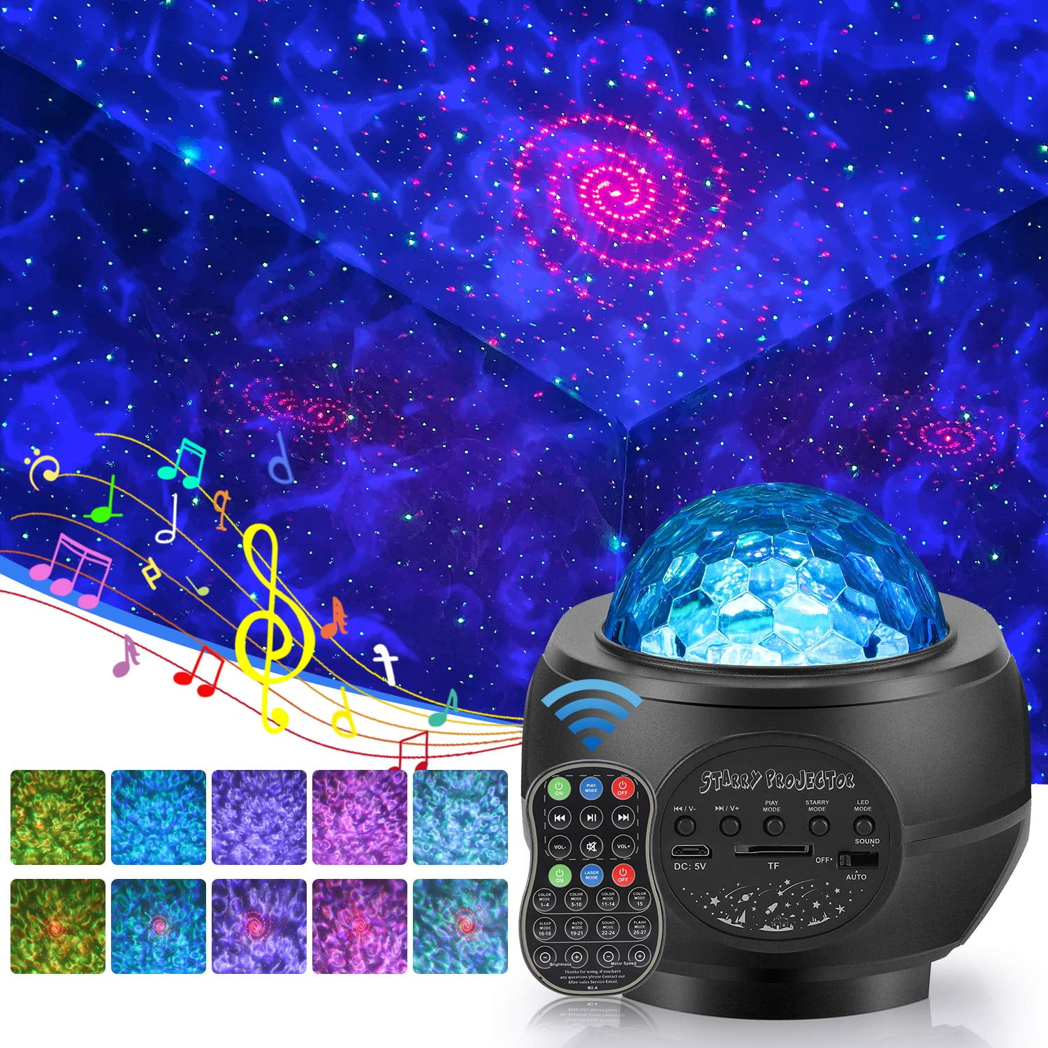Toyuugo Galaxy Light Projector Night Light Starry Lamp Bluetooth Speaker with 