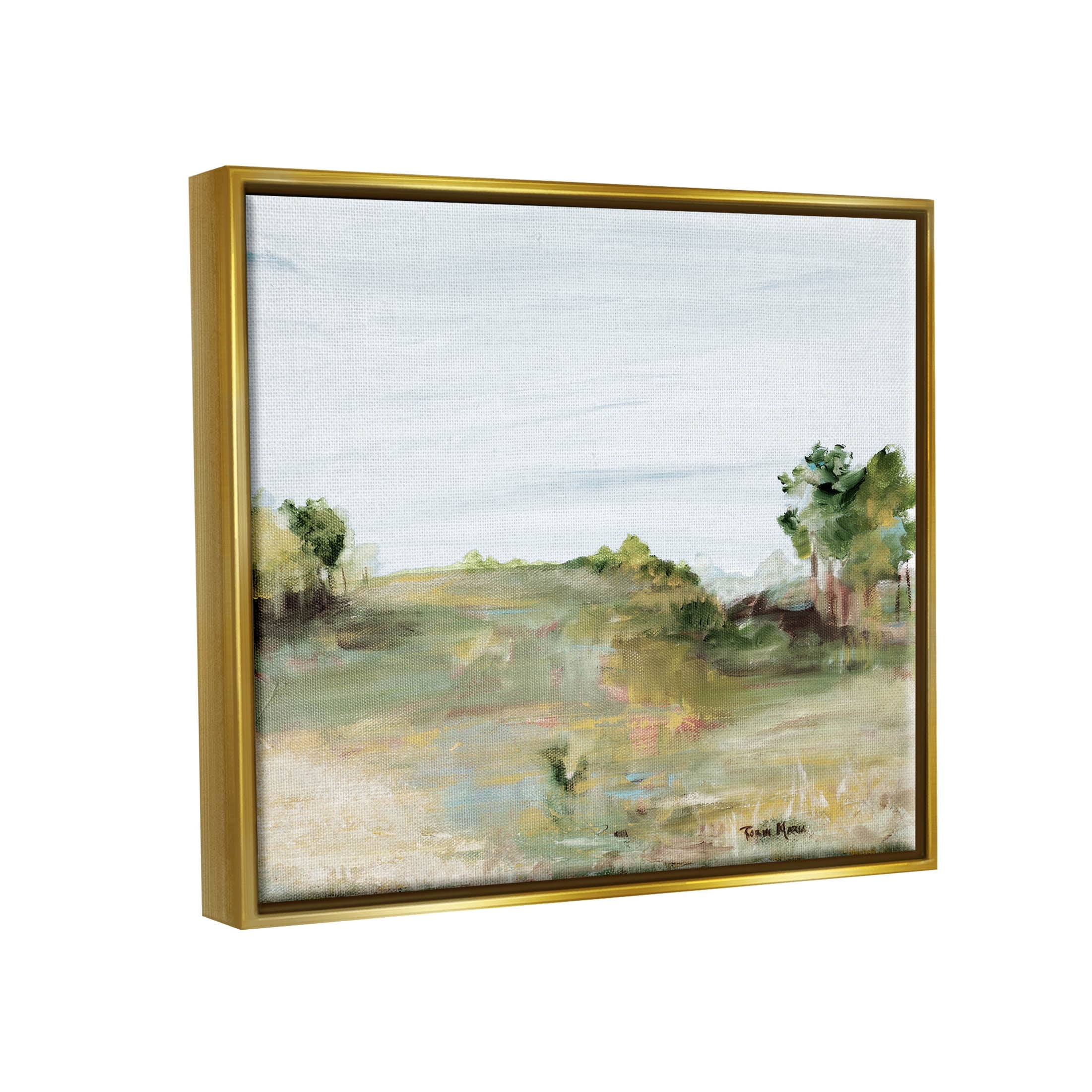 Stupell Industries Grassland Nature Horizon Scene Painting Metallic Gold Floating Framed Canvas Print Wall Art, Design by Robin Maria