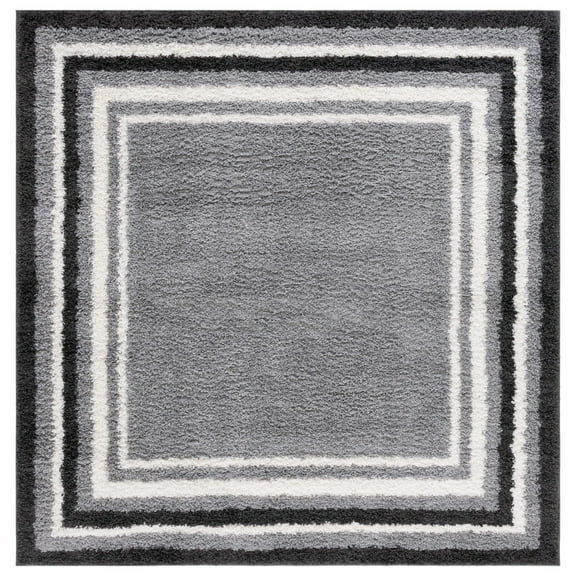 SAFAVIEH Border & Stripe Hyram Bordered Shag Area Rug, Grey/Black, 6'7" x 6'7" Square