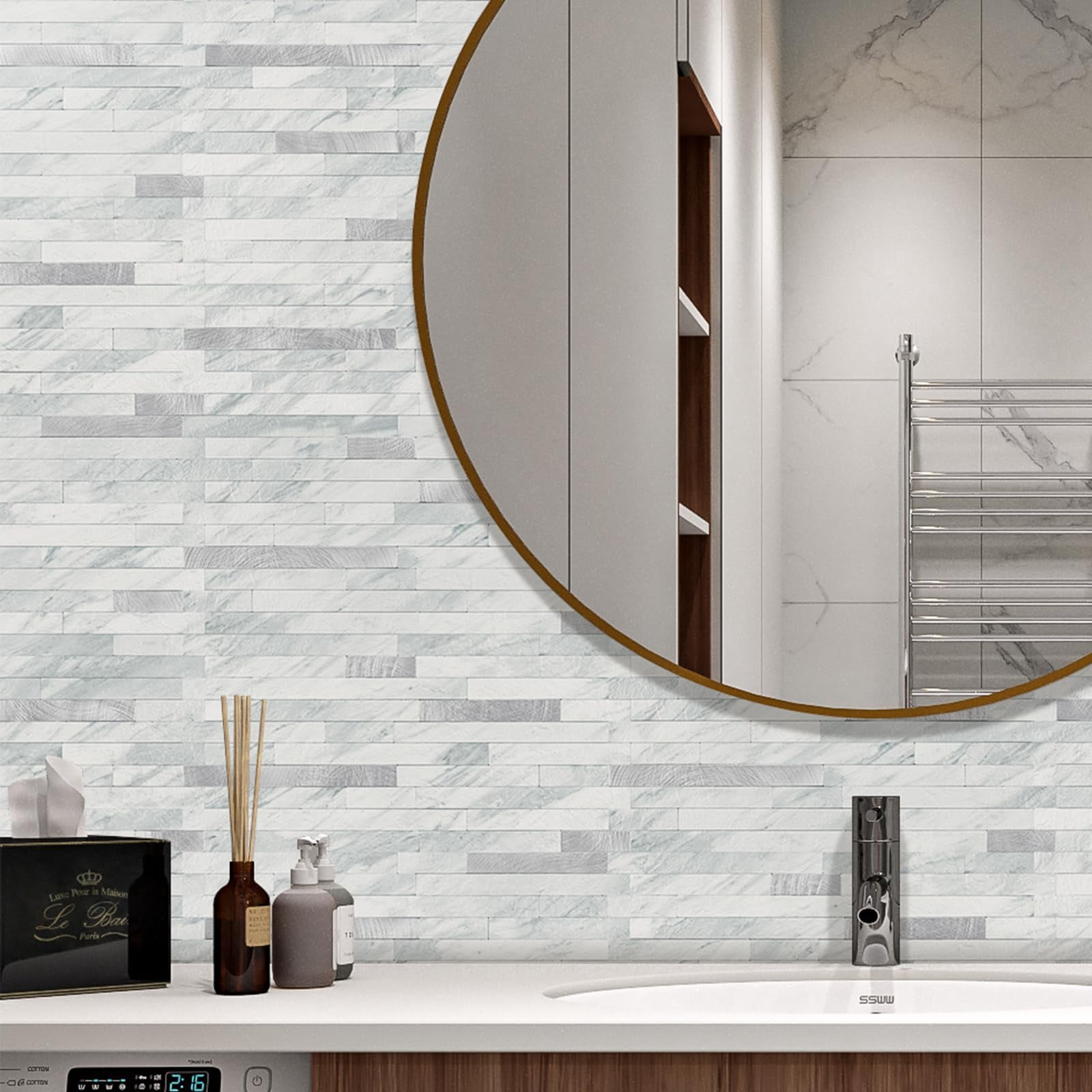 2 Sheets Peel And Stick Backsplash Tile  On For Kitchen Bathroom Volakas White Look Pvc Mixed Metal Self Adhesive Wall Tiles