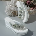 thumbnail image 6 of Womens Platform Flip Flops Butterfly Rhinestone Glitter Wedge Sandals Fashionable Slip on Wedges Heels Slides White Size 7.5, 6 of 8