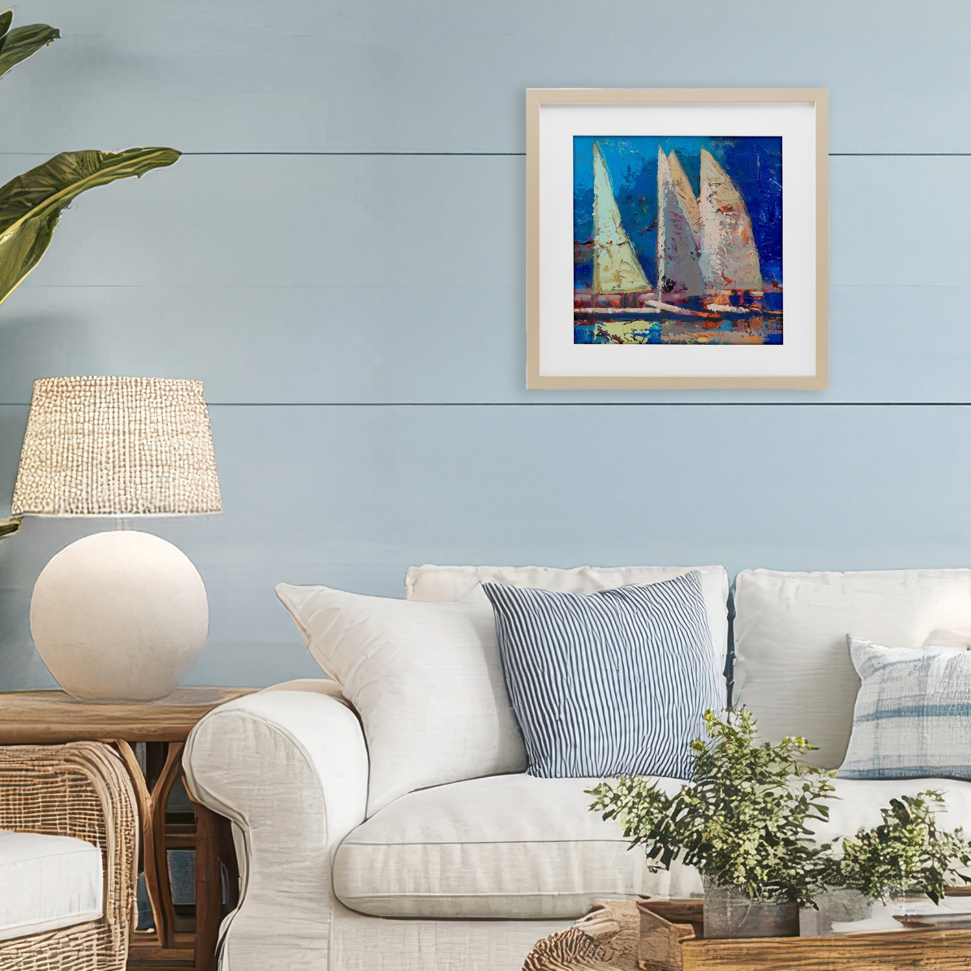 Stupell Industries A Strong Wind Sailboats Birch Framed Print Under Glass, design by Beth A. Forst