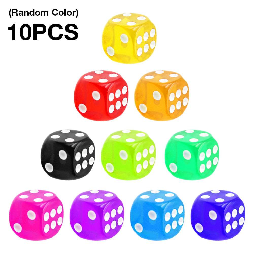Dice 10mm x 10 Opaque Board Games assorted colours 
