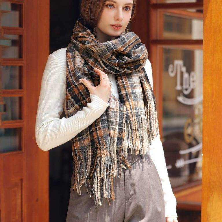 HSMQHJWE Silk Scarf For Women Neckwinter Scarfs For Women Women S Autumn And Winter Colorful Plaid Shawl Thickening Warm Fringe Scarf Scarf Satin Head