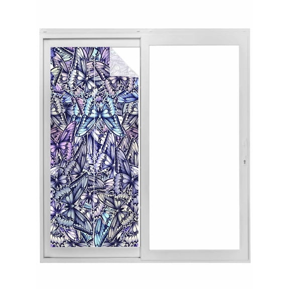 Purple Blue Teal Butterfly Window Privacy Film, Modern Abstract Art Static Cling UV Sun Blocking Tint Film Heat Control Windows Films for Bedroom Bathroom, Window Stickers 35.4"x78.7"
