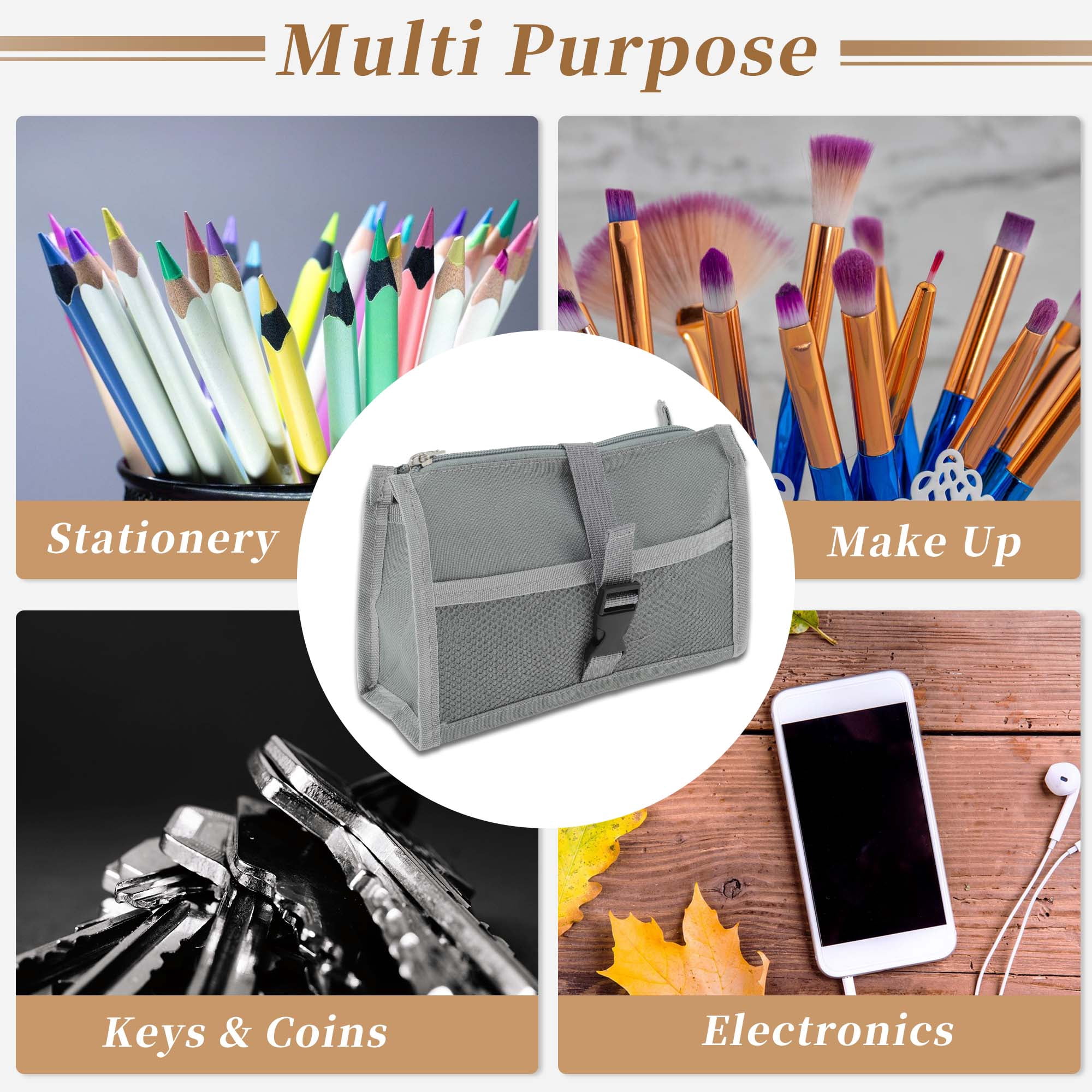 Unique Bargains Mesh Style Aesthetic Pen Bag Organizer Gray