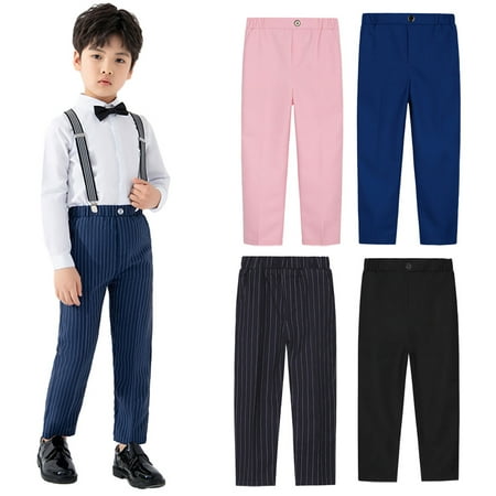 

LYMAYTER 1-14 Years Kids Toddler Boys Flat Front Dress Pants Baby Straight Leg Fit Pants Formal Suit Trouser Adjustable Waist Front Pockets