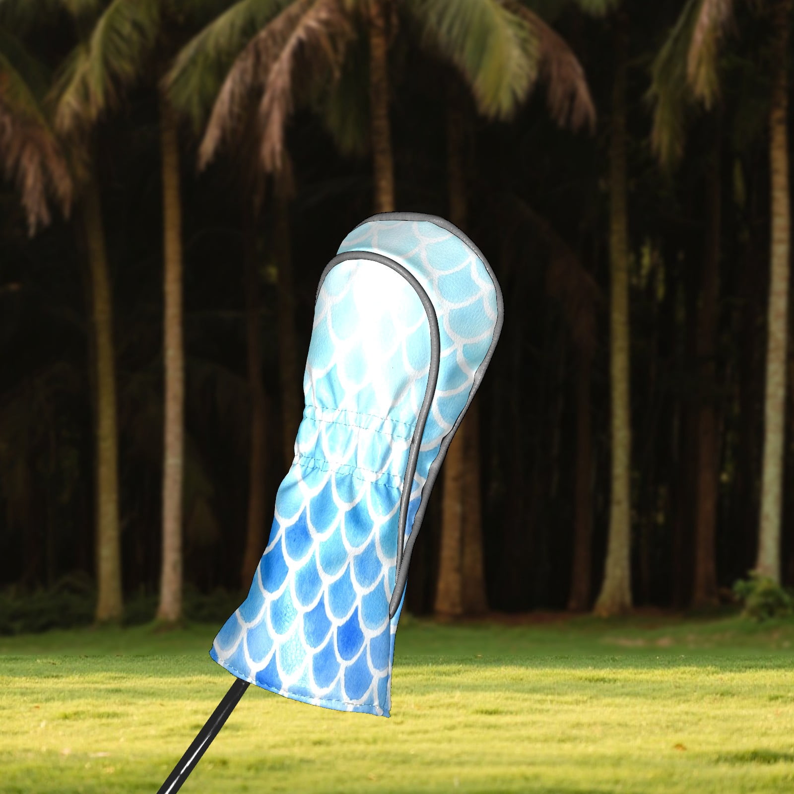 Golf Club Covers, Blue Mermaid Scales Premium PU Leather Driver Hybrid Putter Head Covers with Velvet Lining, Waterproof Golf Gifts for Men Women